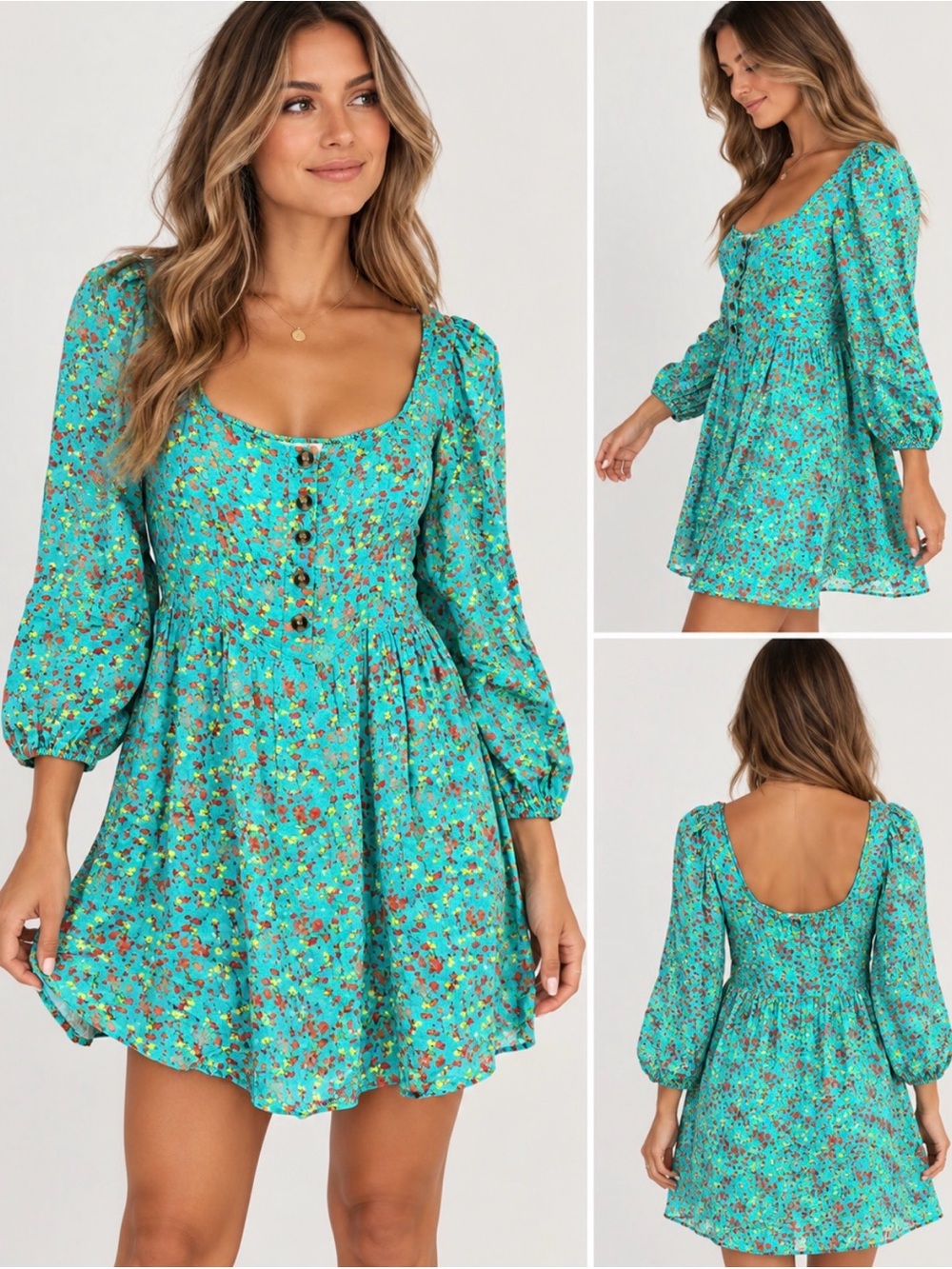Chelsea & Violet Teal Floral Scoop-Neck Mini Dress
